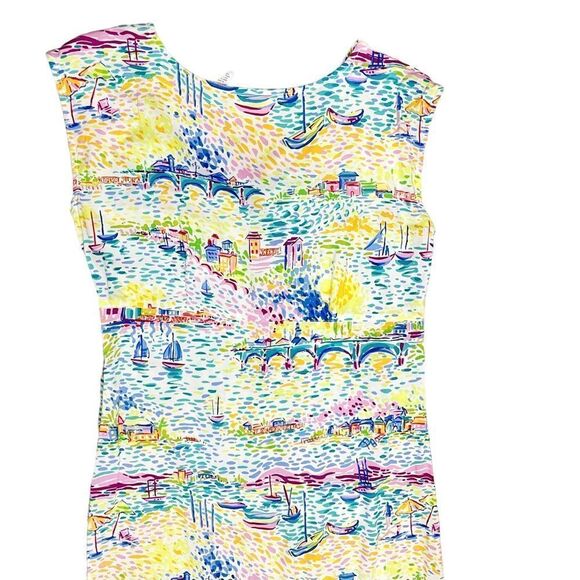 SOLD Weekend Clothes Line Multicolor Beach Theme Side Zip Slit Dress Sz M - Picture 8 of 11